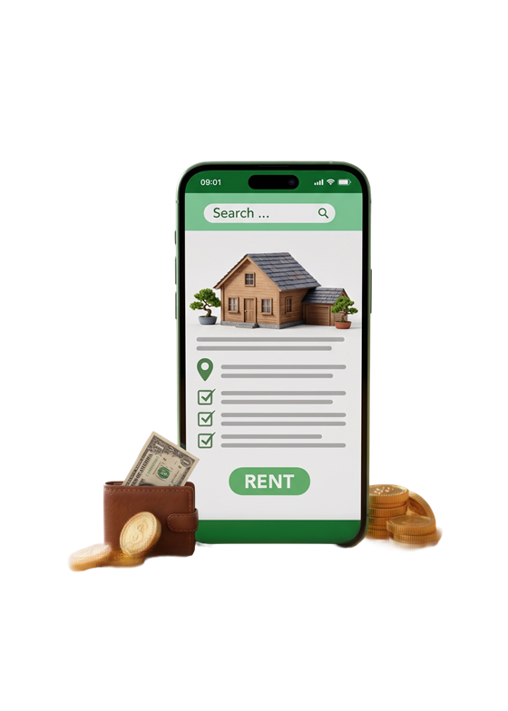Rental property details displayed on a phone screen