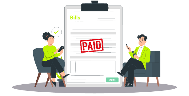 Paid bills connected across rental operations illustration