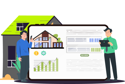 Rental property team reviewing a rent tracking dashboard illustration