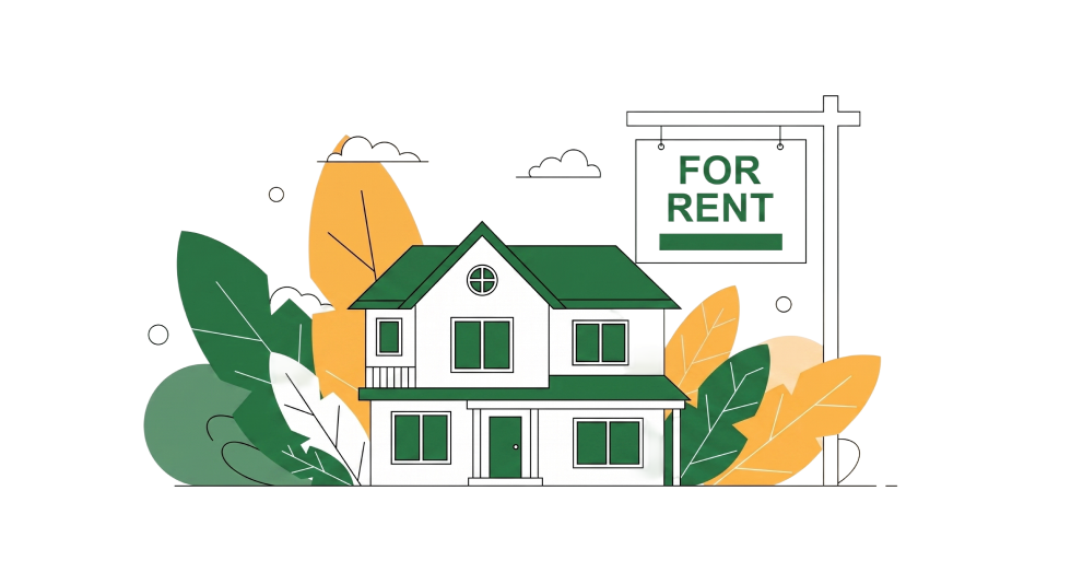Residential rental property with For Rent sign illustration