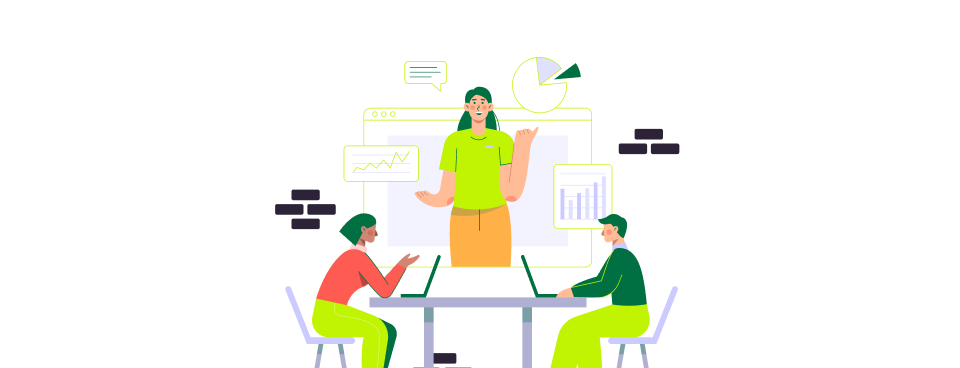 Property team reviewing tenant information dashboard illustration