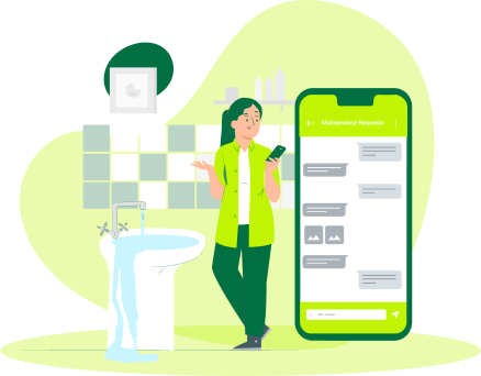 Tenant sending a maintenance request from a phone illustration